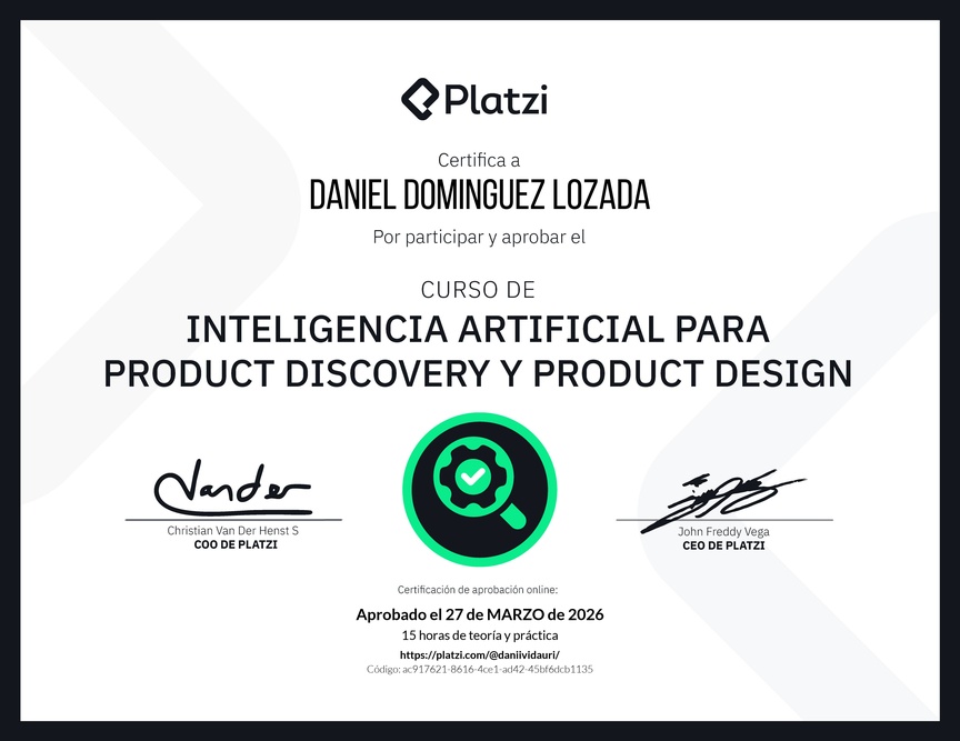 Diploma del Curso de Inteligencia Artificial para Product Discovery y Product Design: Herramientas y Técnicas