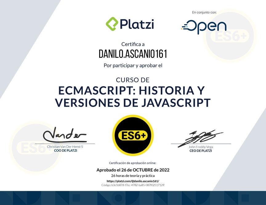 Perfil de @danilo.ascanio161 en Platzi | Diploma del Curso de ...