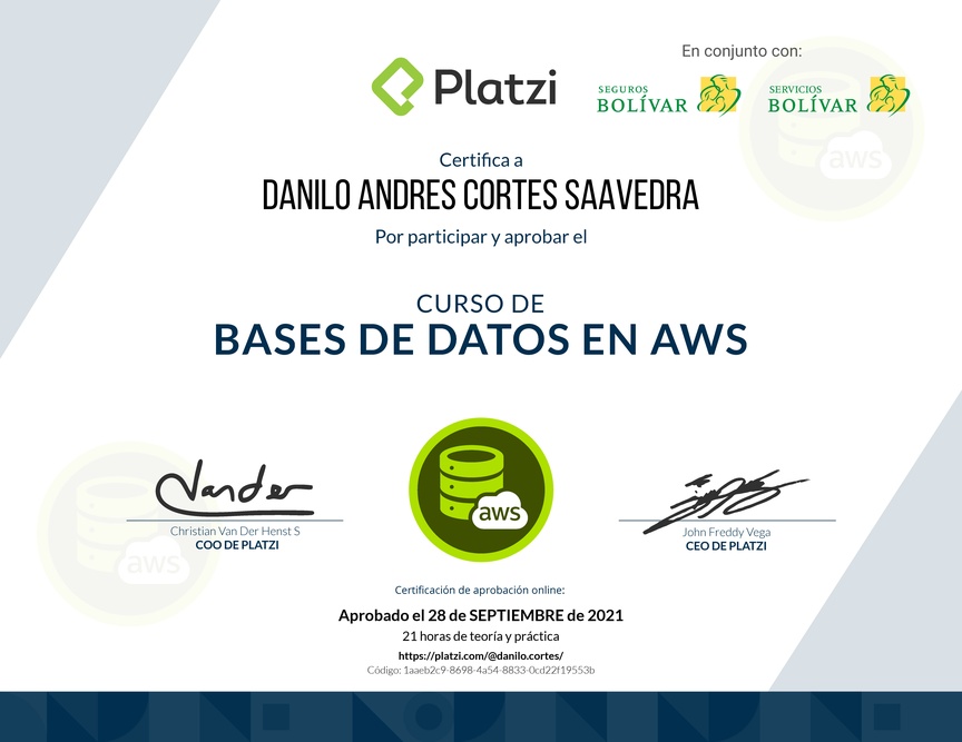 Diploma del Curso Práctico de Bases de Datos en AWS