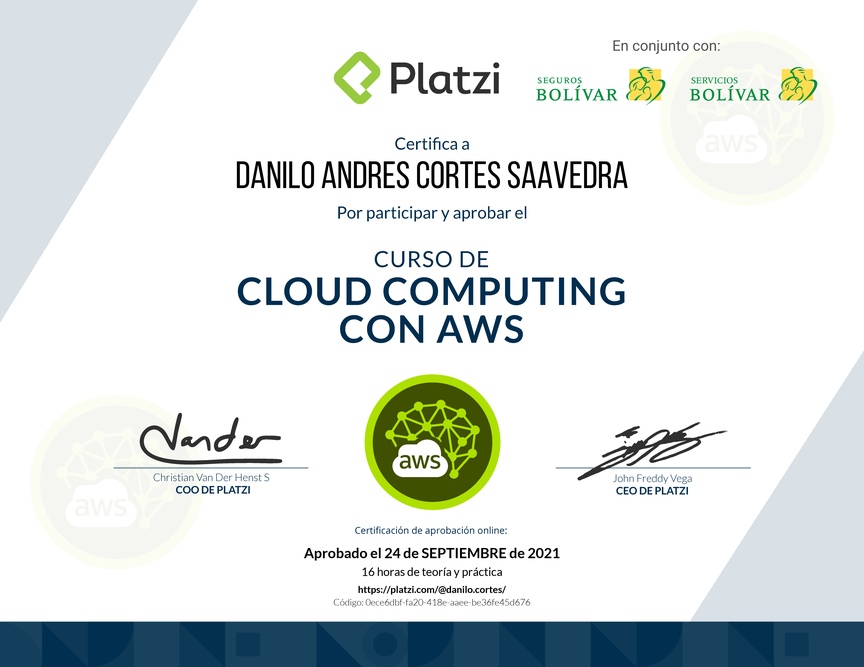 Diploma del Curso Práctico de Cloud Computing con AWS