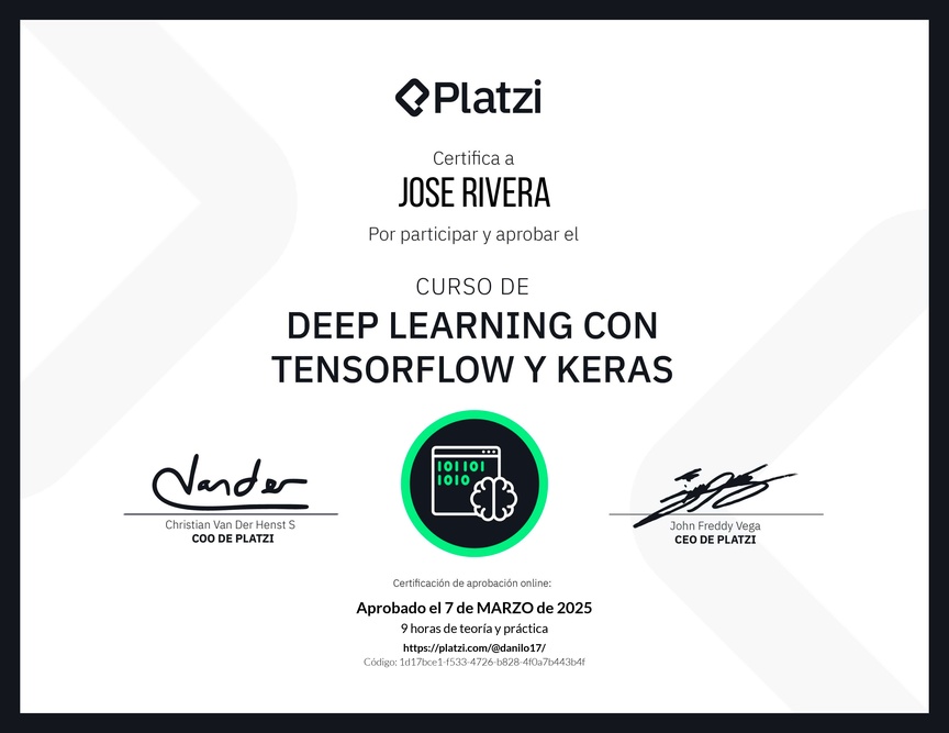 Diploma del Curso de Deep Learning con TensorFlow y Keras