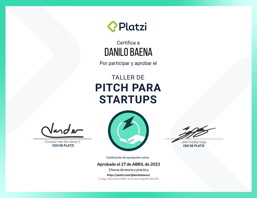 Diploma de Taller de Pitch para Startups