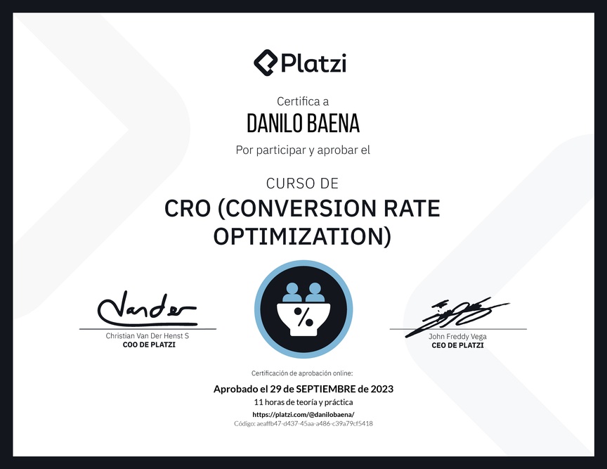 Diploma del Curso de CRO (Optimización de Conversiones)