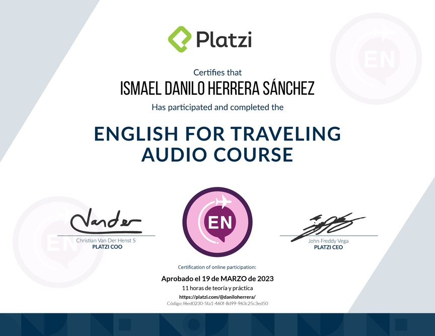 Diploma de Audio Curso de Inglés para Viajes