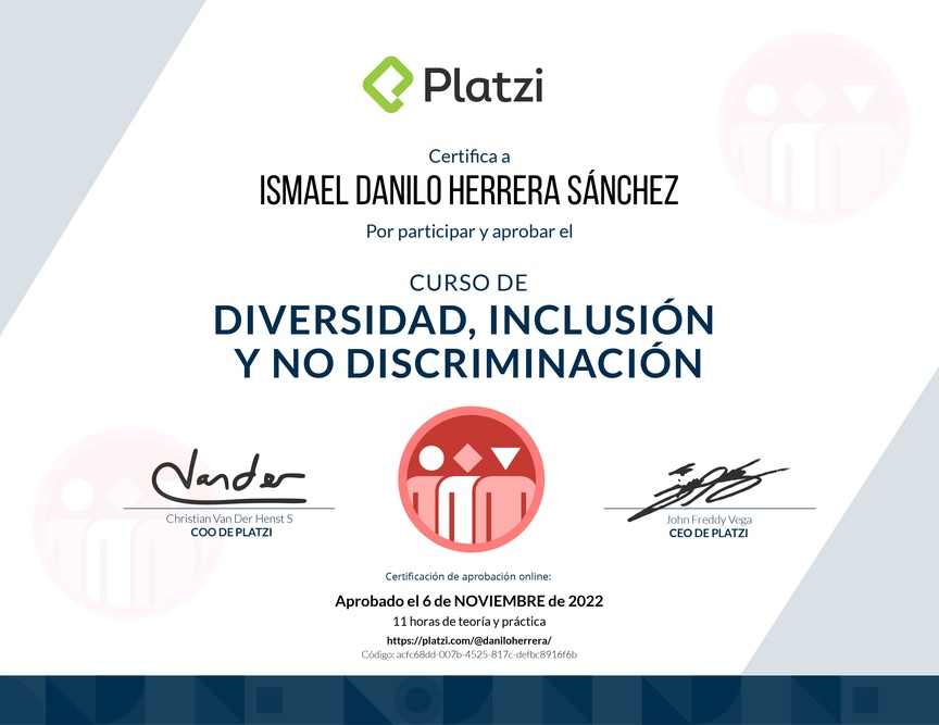 Diploma del Curso de Diversidad, Inclusión y No Discriminación