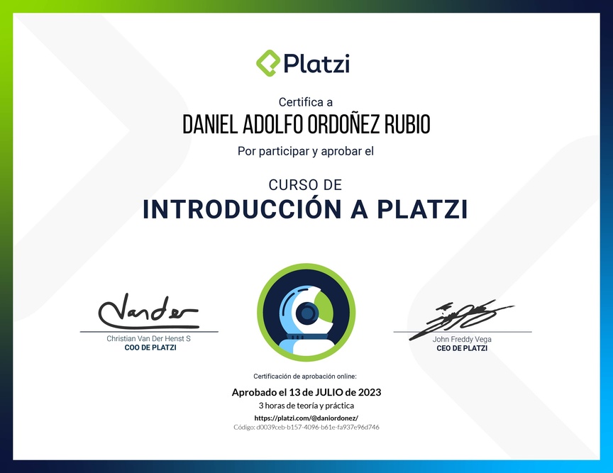 Diploma del Curso de Introducción a Platzi