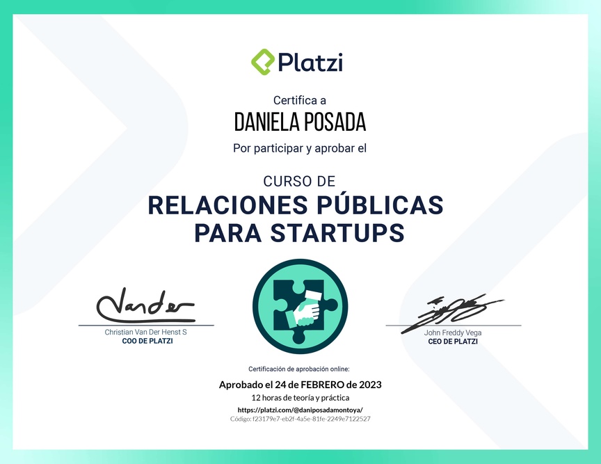 Diploma del Curso de Relaciones Públicas para Startups