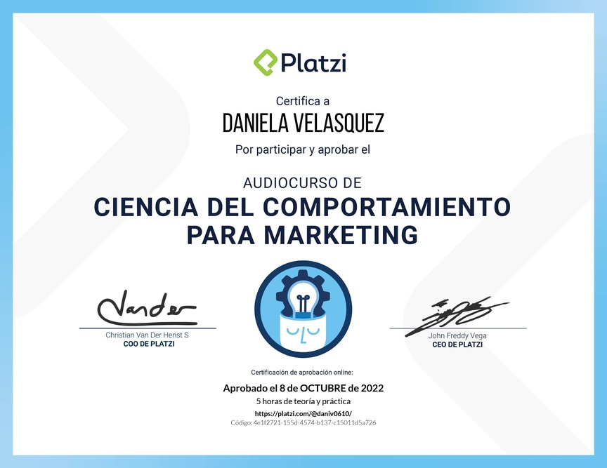 Diploma de Audiocurso para Analizar el Comportamiento del Consumidor