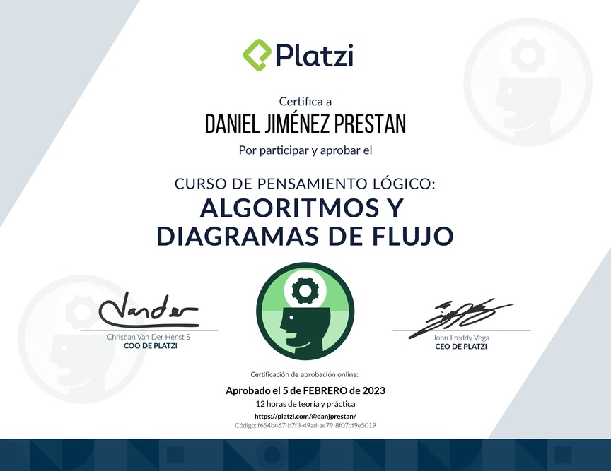 Diploma del Curso de Pensamiento Lógico: Algoritmos y Diagramas de Flujo