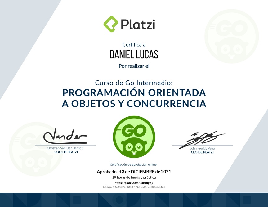 Diploma del Curso de Go Intermedio: Programación Orientada a Objetos y Concurrencia