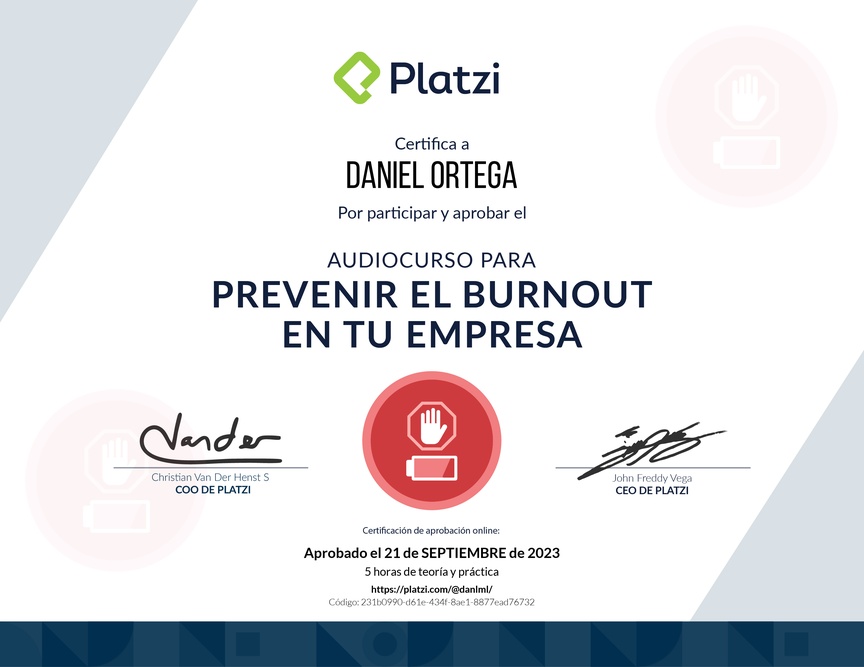 Diploma de Audiocurso para Prevenir el Burnout en tu Empresa