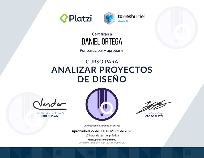 Diploma del Curso de Evaluación en Diseño
