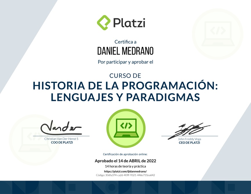 Diploma del Curso de Historia de la Programación: Lenguajes y Paradigmas
