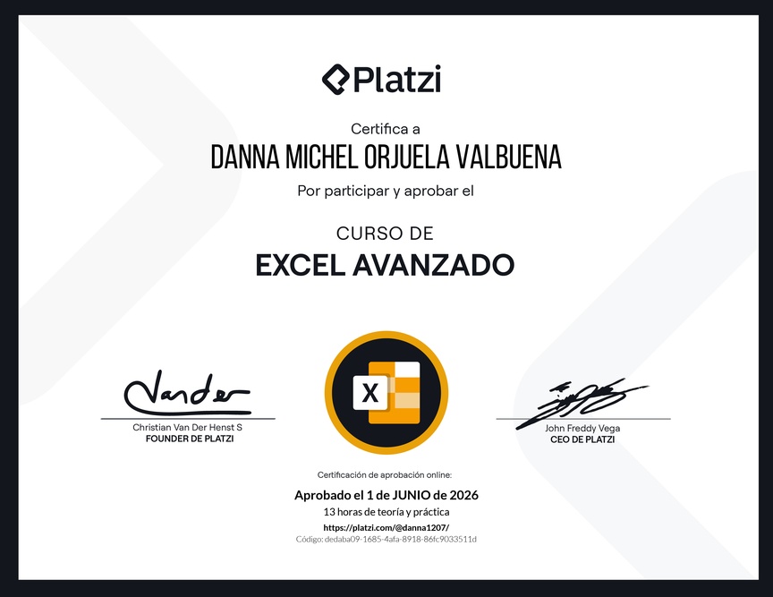 Diploma del Curso de Excel Avanzado