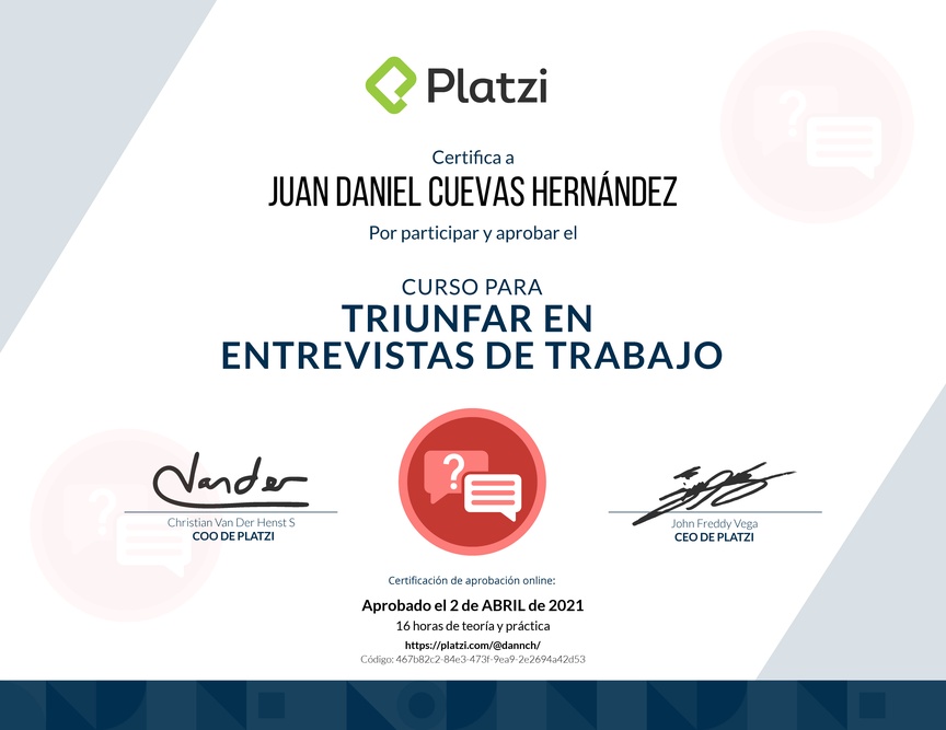 Diploma del Curso para Triunfar en Entrevistas de Trabajo