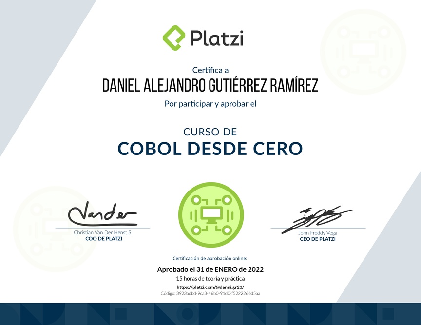Diploma del Curso de COBOL desde Cero