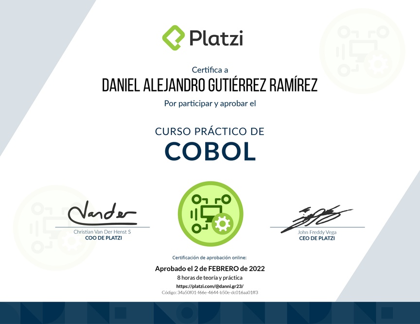 Diploma del Curso Práctico de COBOL
