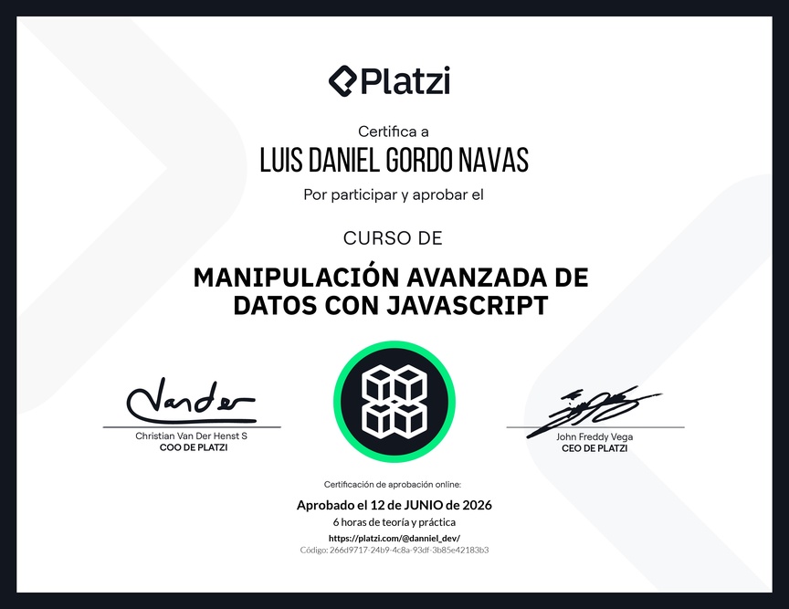 Diploma del Curso de Manipulación Avanzada de Datos con JavaScript