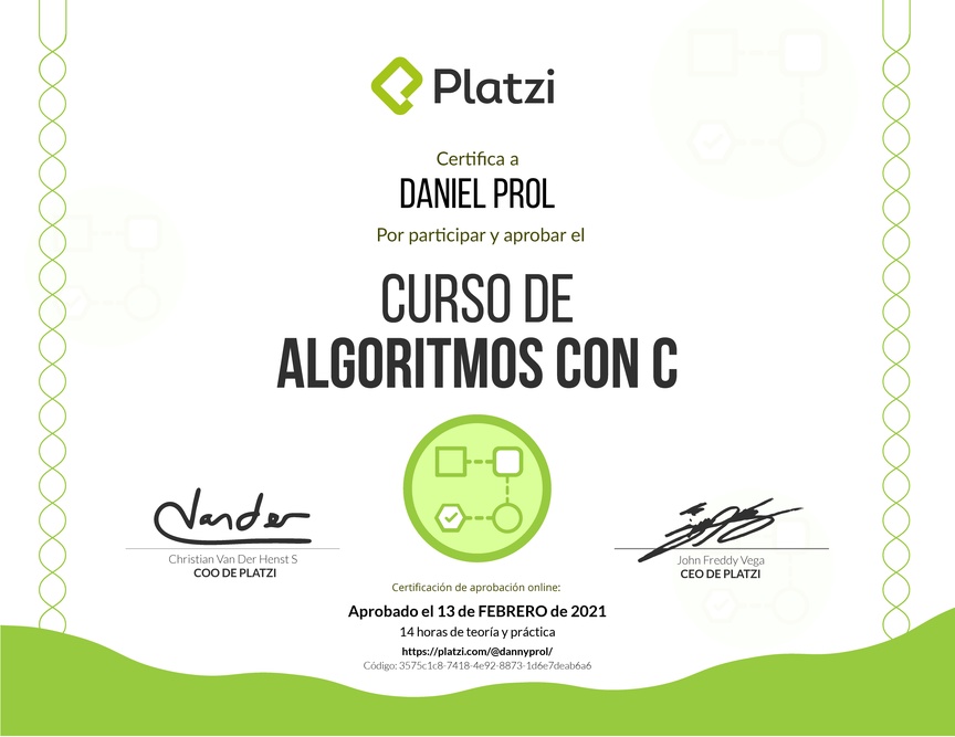 Diploma del Curso de Algoritmos con C 2017