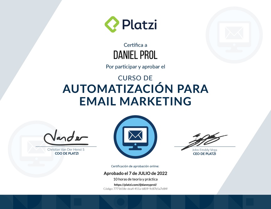 Diploma del Curso de Automatización en Campañas de E-Mail Marketing