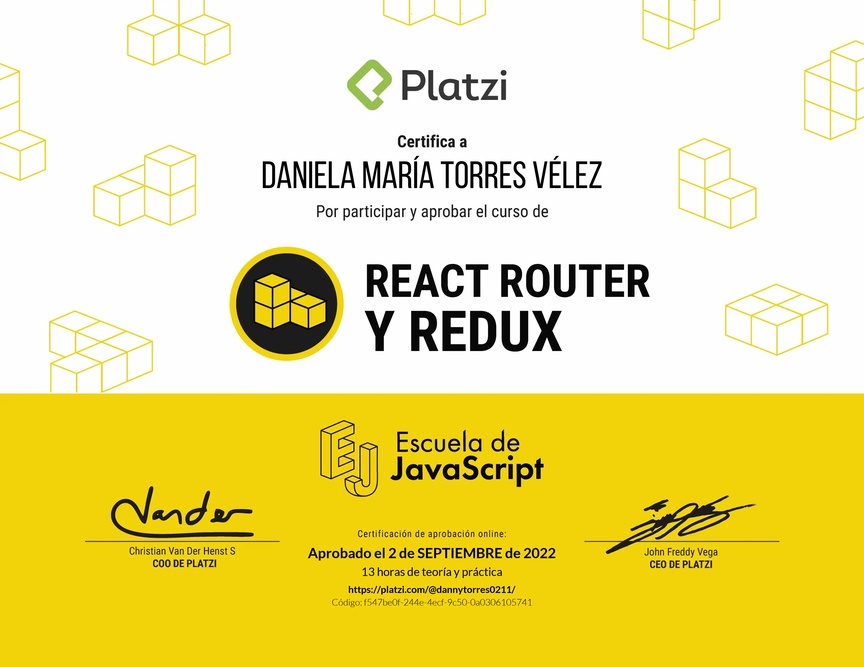 Diploma del Curso de React Router 5 y Redux