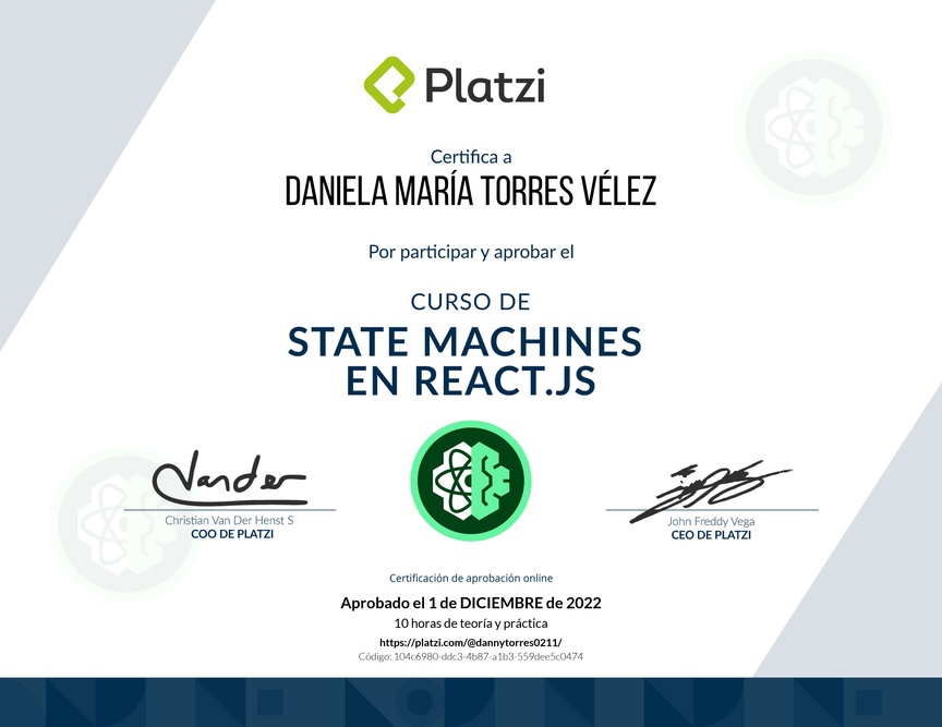 Diploma del Curso de State Machines en React.js