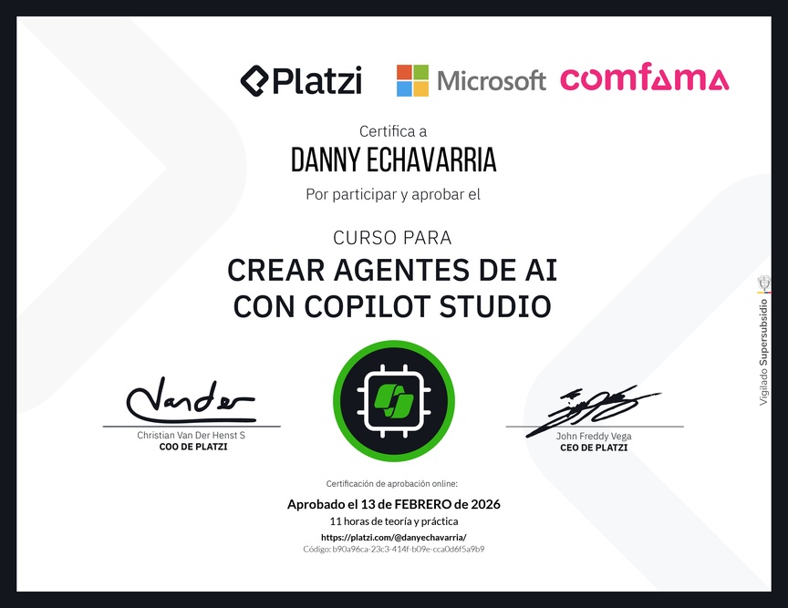 Diploma del Curso Gratis para Crear Agentes de AI con Copilot Studio