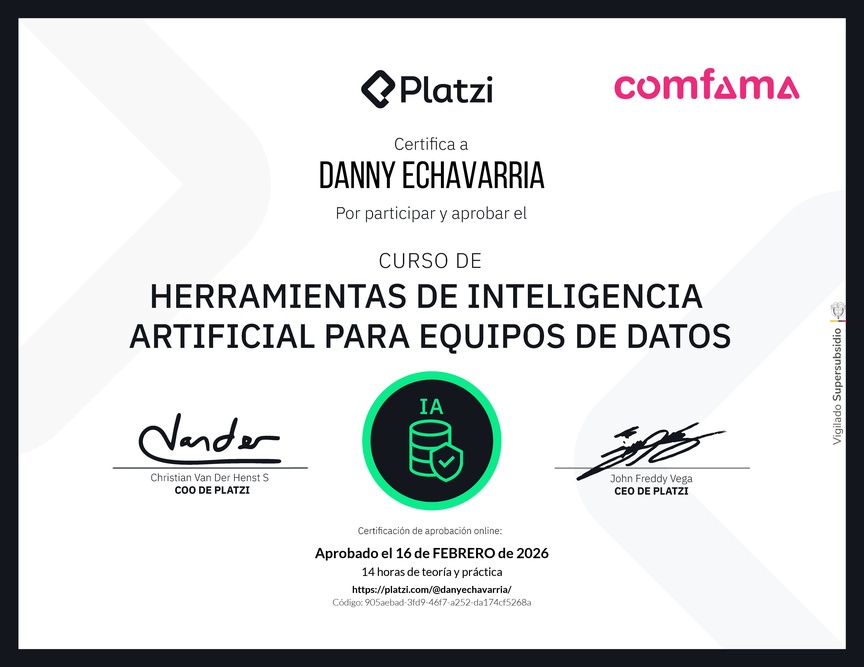 Diploma del Curso de Herramientas de Inteligencia Artificial para Equipos de Datos