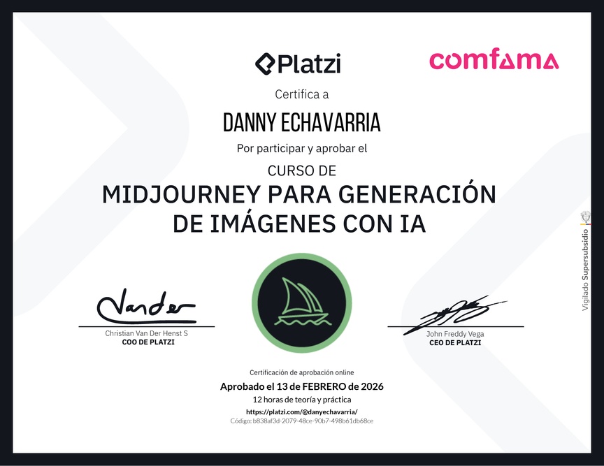 Diploma del Curso de Midjourney para Generación de Imágenes con AI