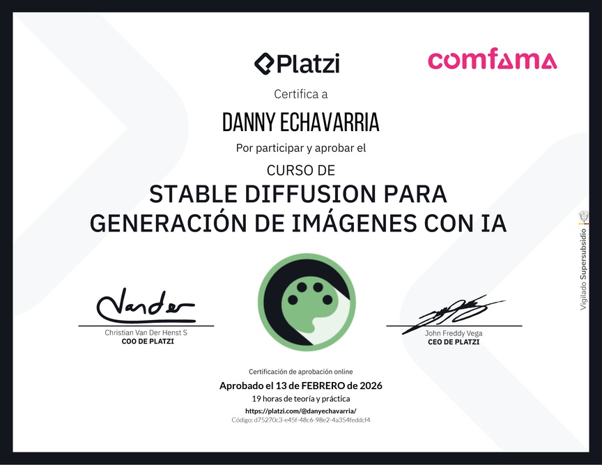 Diploma del Curso de Stable Diffusion para Generación de Imágenes con AI