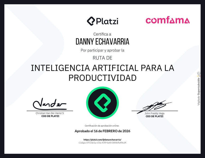 Diploma de la Ruta de Aprendizaje de Inteligencia Artificial para la Productividad