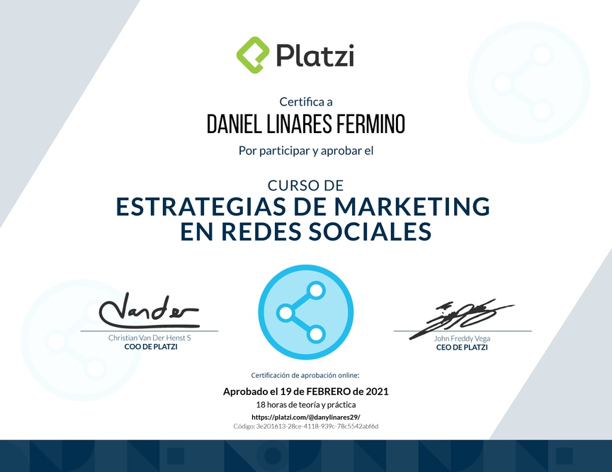 Diploma del Curso de Estrategias de Marketing en Redes Sociales