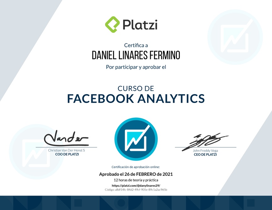 Diploma del Curso de Facebook Analytics