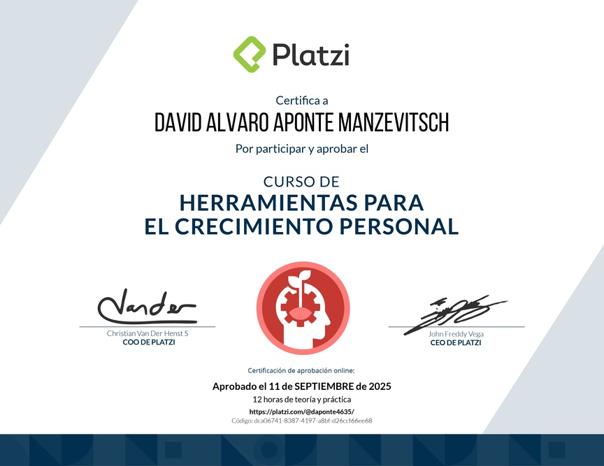 Diploma del Curso de Herramientas para el Crecimiento Personal