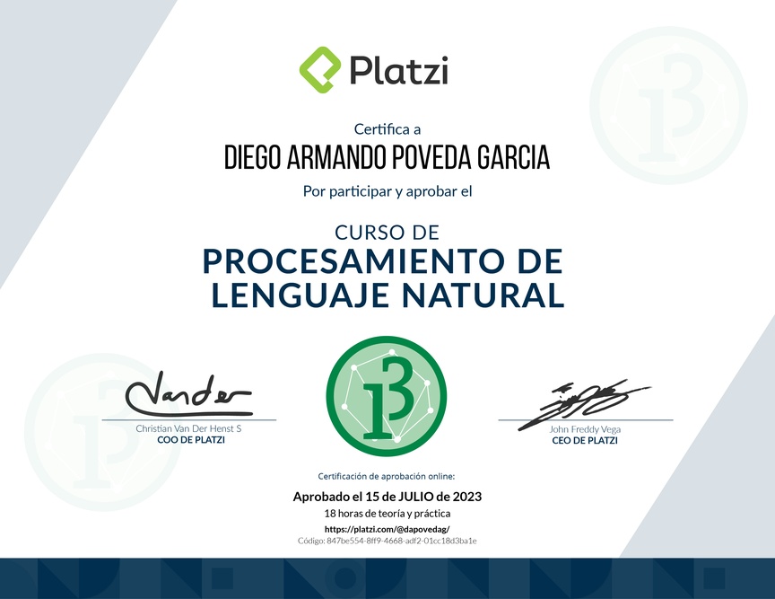 Diploma del Curso de Procesamiento de Lenguaje Natural