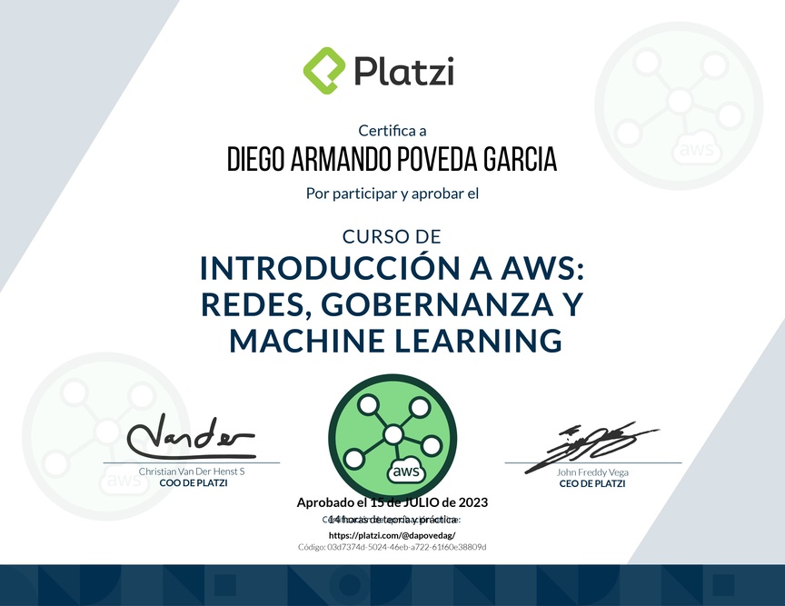 Diploma del Curso de Introducción a AWS: Redes, Gobernanza y Machine Learning