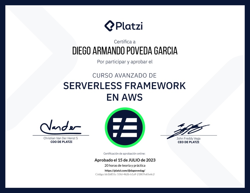 Diploma del Curso Avanzado de Serverless Framework en AWS
