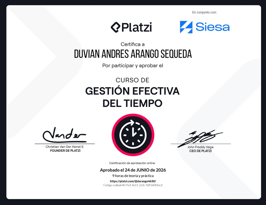Diploma del Curso de Gestión Efectiva del Tiempo