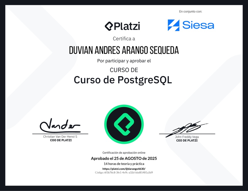 Diploma del Curso de PostgreSQL