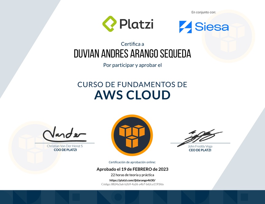 Diploma del Curso Práctico de AWS Cloud