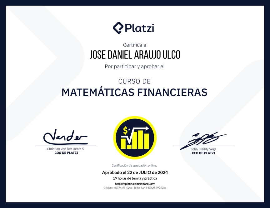 Diploma del Curso de Matemáticas Financieras