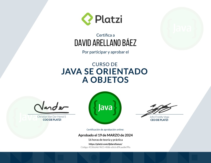 Diploma del Curso de Java SE Orientado a Objetos