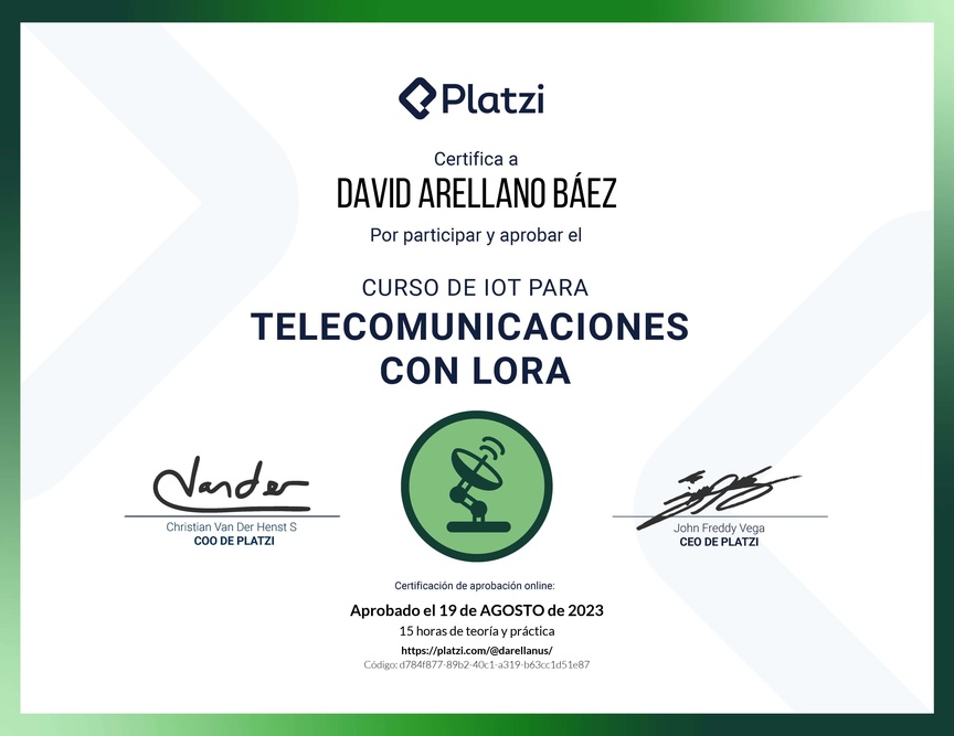 Diploma del Curso de IoT: Telecomunicaciones con LoRa