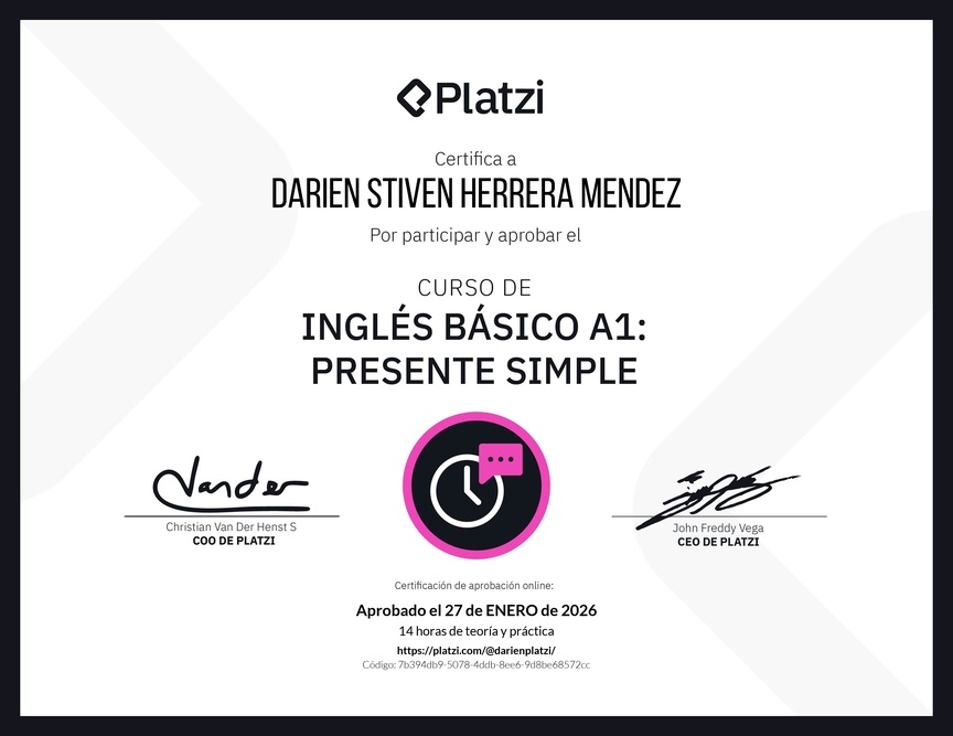Diploma del Curso de Inglés Básico A1: Presente Simple