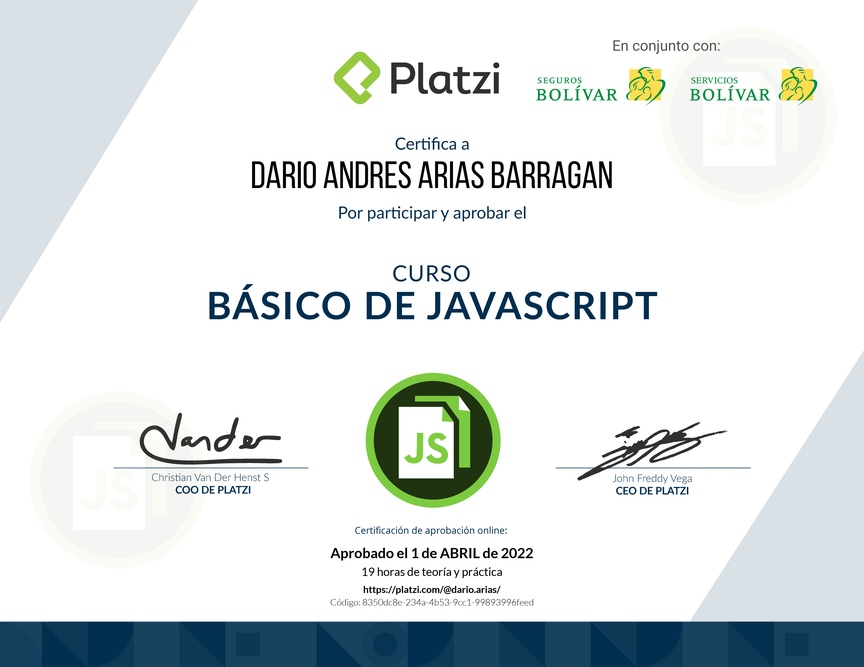 Diploma del Curso Básico de JavaScript