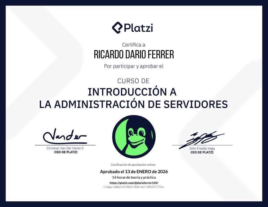 Diploma del Curso de Introducción a la Administración de Servidores Linux