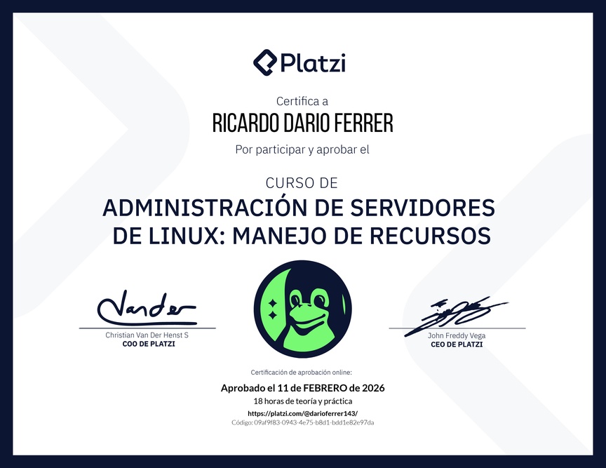 Diploma del Curso de Administración de Servidores Linux: Manejo de Recursos