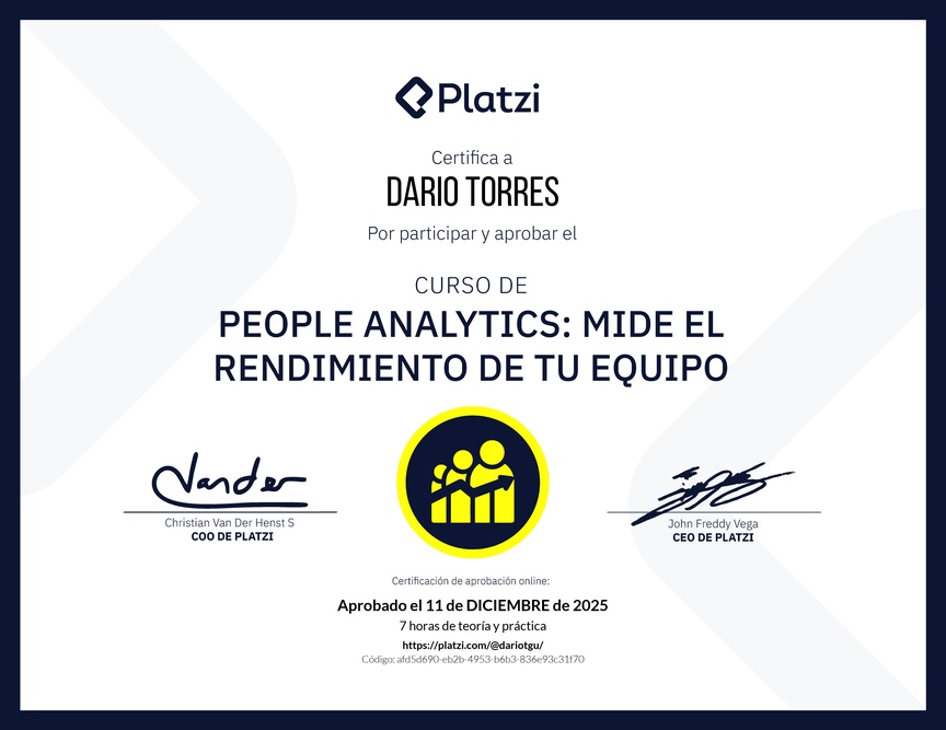 Diploma del Curso de People Analytics: Mide el Rendimiento de tu Equipo