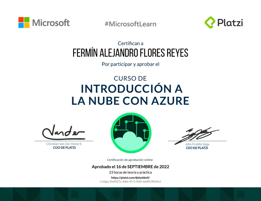 Diploma del Curso de Introducción a la Nube con Azure