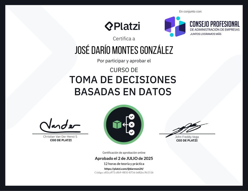 Diploma del Curso de Toma de Decisiones Basadas en Datos